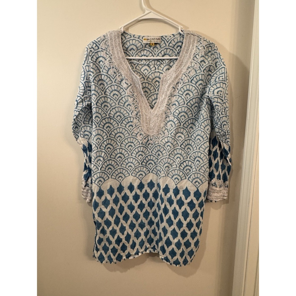Roberta Roller Rabbit For Piperlime Cotton Metallic Neck Geo Print Tunic Sz M
